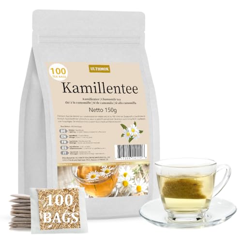 ULTHMOK Premium Kamillentee - 100 Stück Teebeutel, Hergestellt aus 100% reinen natürlichen Kamillenblüten, Koffeinfrei & GVO-frei von ULTHMOK