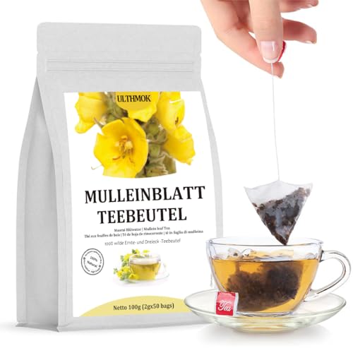 Premium Königskerzenblatt Tee, 50 Teebeutel. Mullein Leaf Tea Zur Lungenreinigung und Unterstützung der Atemwege, ohne Zusatzstoffe und koffeinfrei.… von ULTHMOK