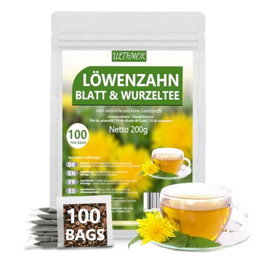 ULTHMOK Premium Dandelion root tea löwenzahntee Löwenzahnwurzel & Blatt-Tee 100 Teebeutel/200g 100% natürlich und ohne Zusatzstoffe von ULTHMOK