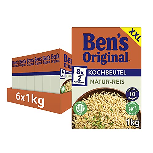 BEN’S ORIGINAL Ben's Original Natur Reis, 10-Minuten Kochbeutel, 6 Packungen (6 x 1kg) von BEN’S ORIGINAL