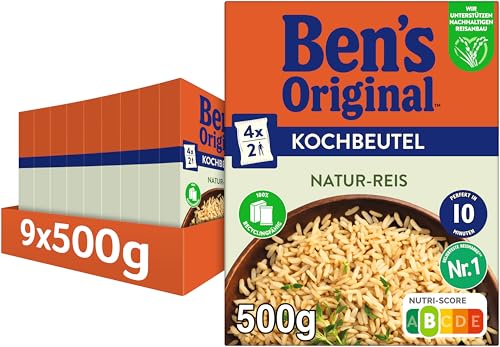 BEN’S ORIGINAL Natur Reis, 10 Minuten Kochbeutel, 9 Packungen (9 x 500g) von BEN’S ORIGINAL