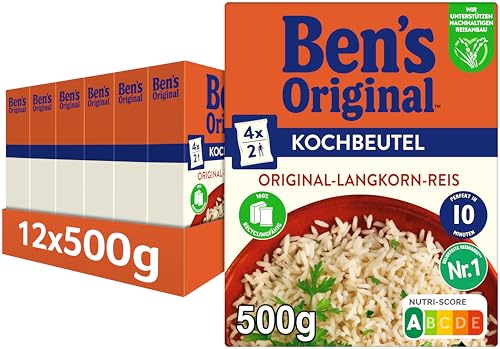 BEN’S ORIGINAL BEN’S ORIGINAL Ben's Original Original Langkorn Reis, 10 Minuten Kochbeutel, 12 Packungen (12 x 500g) von Ben's Original