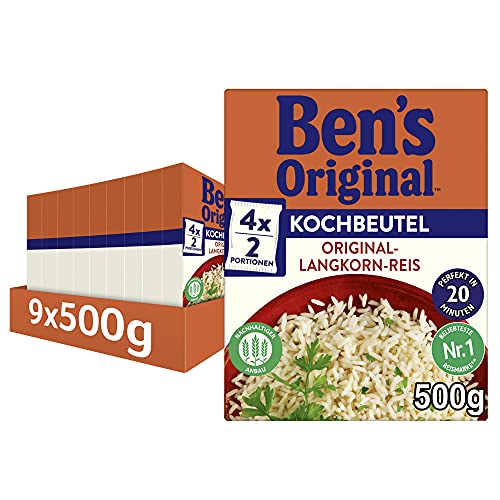 Ben's Original Original Langkorn Reis, 20 Minuten Kochbeutel, 9 Packungen (9 x 500g) von BEN’S ORIGINAL