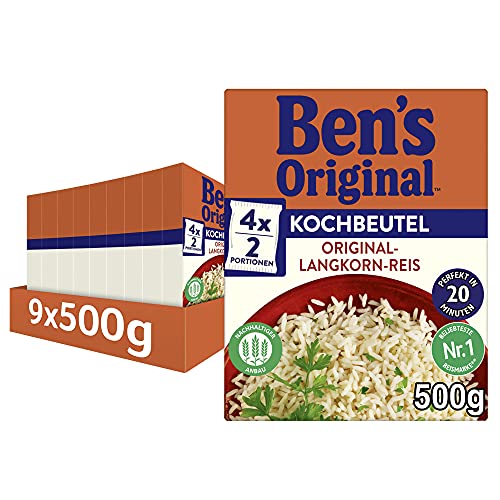 Ben's Original Original Langkorn Reis, 20 Minuten Kochbeutel, 9 Packungen (9 x 500g) von Ben's Original