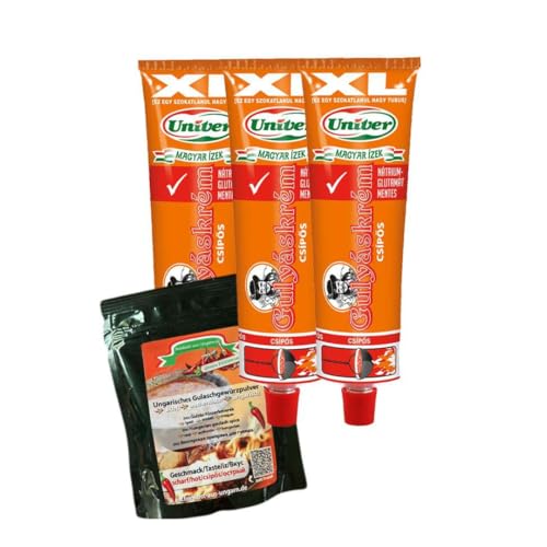 XL Gulaschcreme SCHARF 3er Set à 240g | Ungarische Gulaschcreme für herzhaften Genuss + 75g Ungarische Gewürzmischung GRATIS dazu | Ideal für leckere Gulaschgerichte von UNIVER