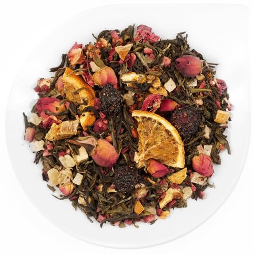 URBANTEADEALERS Königin von Saba Teemischung mit Fruchtstücken und Blüten, aromatisiert mit Erdbeer-Orange-Geschmack, 100g von URBANTEADEALERS