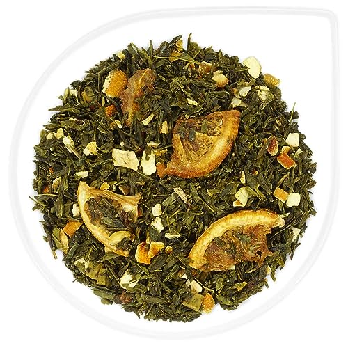 URBANTEADEALERS Orange Budino Grüner Tee mit Orangen- und Karamellstücken, aromatisiert mit Orangencreme-Sahne-Geschmack 100g von URBANTEADEALERS