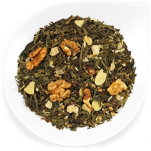URBANTEADEALERS Walnuss Grüner Tee mit Fruchtstücken und Nüssen, aromatisiert mit Walnuss-Geschmack, 250g von URBANTEADEALERS