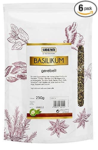 UBENA Basilikum gerebelt im wiederverschließbaren Vorratsbeutel - das Multitalent aus der mediteranen Küche, 6er Pack (6 x 250 g) von Ubena Foodservice