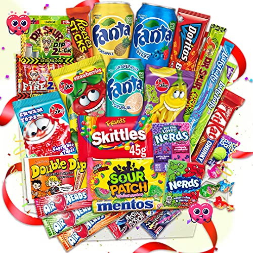 Amerikanische Süßigkeiten XXL Box 2,3 kg| 24+3 Teile gratis leckere USA Kennenlernbox - Candy Mix inkl. Getränke – Fanta – 7up Reeses, Hersheys, Pocky, Skittles aus aller Welt von Ugur