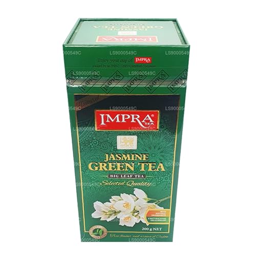 Ulan IMPRA Ceylon Green Tea Jasmine Big Leaf aus Sri Lanka, 3er Pack Aromatisierter Ceylon Grünertee mit Jasmin (3x 200g) von Impra