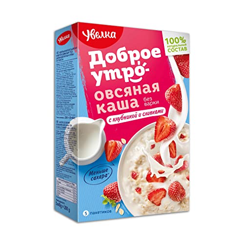 Ulan Uvelka Haferflocken mit Erdbeeren und Milchgeschmack, Frühstück schnelle Zubereitung,6er Pack(6x a 5x40g) von Ulan