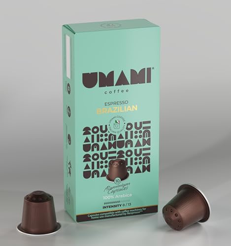 Umami Coffee – Brazilian Espresso Kapseln – Kräftiger Geschmack mit Noten von Schokolade und Nüssen – 100% Kompatibel mit Nespresso® Maschinen – 1x 10 Kapseln von Umami Coffee