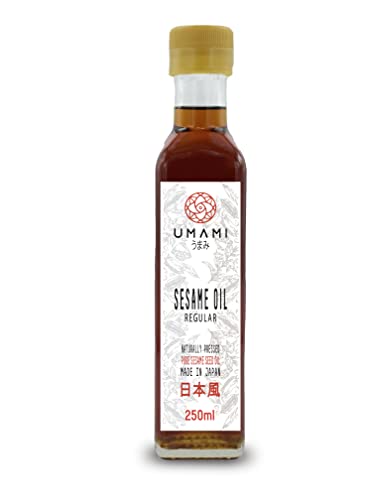Umami Reguläres geröstetes Sesamöl, hergestellt in Japan, 250 ml – BIO-Sesamsamen – Mischung aus hellen und dunklen Samen, Röstung bei niedriger Temperatur – ausgezeichnetes Aroma und Geschmack!… von Umami