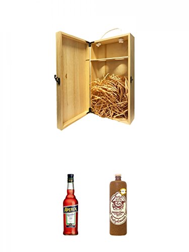 1a Whisky Holzbox für 2 Flaschen mit Hakenverschluss + Aperol Aperitivo aus Italien 0,7 Liter + Butzelmann im Steinkrug Kräuterlikör aus Deutschland 0,7 Liter von Unbekannt