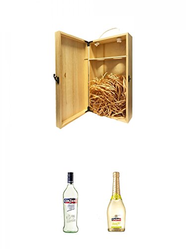 1a Whisky Holzbox für 2 Flaschen mit Hakenverschluss + Cinzano Bianco 0,75 Liter + Cinzano Hugo 0,75 Liter von Unbekannt