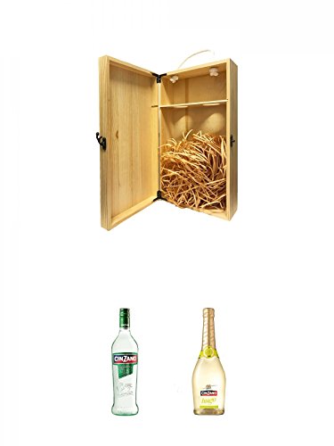 1a Whisky Holzbox für 2 Flaschen mit Hakenverschluss + Cinzano Extra Dry 0,75 Liter + Cinzano Hugo 0,75 Liter von Unbekannt