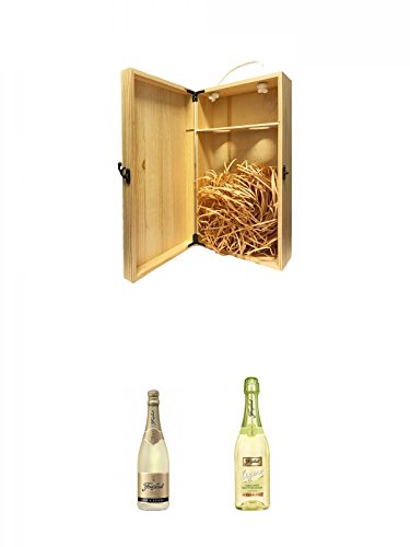 1a Whisky Holzbox für 2 Flaschen mit Hakenverschluss + Freixenet Carta Nevada Semi Secco Halbtrocken Spanien 0,75 Liter + Freixenet Legero alkoholfrei Spanien 0,75 Liter von Unbekannt