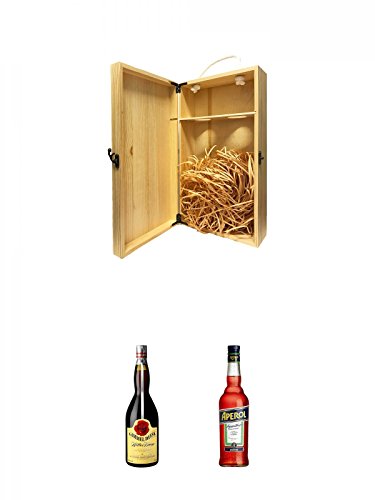 1a Whisky Holzbox für 2 Flaschen mit Hakenverschluss + Gammel Dansk Bitter Dram aus Dänemark 0,7 Liter + Aperol Aperitivo aus Italien 0,7 Liter von Unbekannt