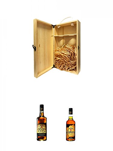 1a Whisky Holzbox für 2 Flaschen mit Hakenverschluss + Jim Beam Devils Cut 0,7 Liter + Jim Beam Honey 0,7 Liter von Unbekannt