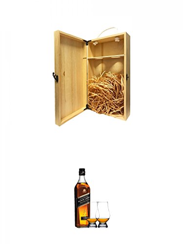 1a Whisky Holzbox für 2 Flaschen mit Hakenverschluss + Johnnie Walker 12 Jahre Black Label 0,7 Liter + 2 Glencairn Gläser von Unbekannt