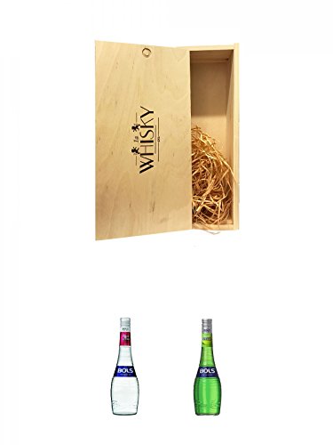 1a Whisky Holzbox für 2 Flaschen mit Schiebedeckel + Bols Maraschino klarer Kirschlikör Holland 0,7 Liter + Bols Melonenlikör Holland 0,7 Liter von Unbekannt