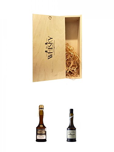 1a Whisky Holzbox für 2 Flaschen mit Schiebedeckel + Chateau du Breuil 20 Jahre Pays d' Auge Calvados Frankreich 0,7 Liter + Chateau du Breuil V.S.O.P. Calvados Frankreich 0,7 Liter von Unbekannt