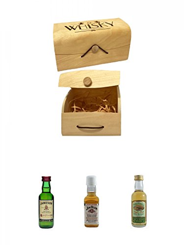 1a Whisky Holzbox mit Flexdeckel groß + Jameson Irish Whiskey 5 cl + Jim Beam Bourbon Whiskey Miniatur 5 cl + The Tyrconnell Irish Single Malt Whiskey 5 cl von Unbekannt