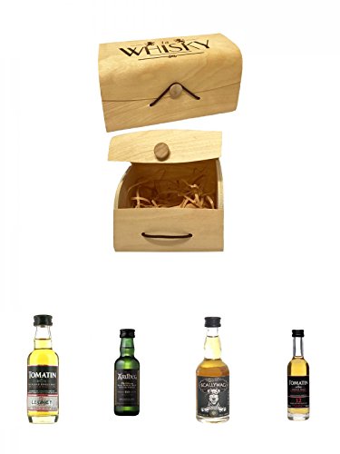 1a Whisky Holzbox mit Flexdeckel groß + Tomatin Legacy Single Malt Whisky MINIATUR 5 cl + Ardbeg Ten 10 Jahre Single Malt Whisky Miniatur 5 cl + Scallywag Blended Whisky 0,05 Liter Miniatur + Tomatin 12 Jahre Single Malt Whisky Miniatur 5 cl von Unbekannt