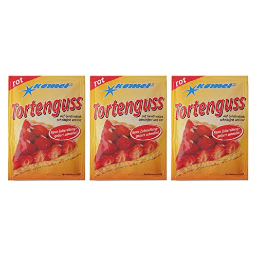3er Pack Komet Tortenguss rot (3 x 15 g) für 375 ml Wasser oder Fruchtsaft auf Gelatinebasis von Komet