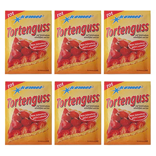6er Pack Komet Tortenguss rot (6 x 15 g) für 375 ml Wasser oder Fruchtsaft auf Gelatinebasis von Komet