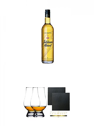 Aalborg Jubiläums Akvavit braun 1,0 Liter + The Glencairn Glas Stölzle 2 Stück + Schiefer Glasuntersetzer eckig ca. 9,5 cm Ø 2 Stück Aalborg Jubiläums Akvavit braun 1,0 Liter + The Glencairn Glas Stölzle 2 Stück + Schiefer Glasuntersetzer eckig ca. 9,5 cm Ø 2 Stück von Diverse