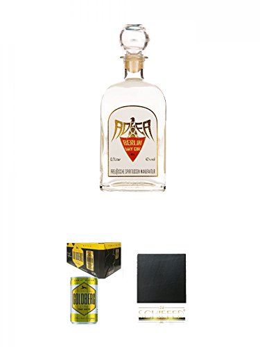 Adler Berlin Dry Gin Deutschland 0,7 Liter + Goldberg Tonic Water DOSE 8 x 0,15 Liter Karton + Schiefer Glasuntersetzer eckig ca. 9,5 cm Durchmesser von Unbekannt