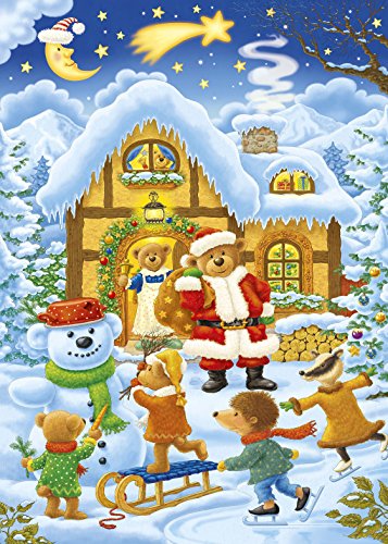 Adventskalender blauer Hintergrund Tannenbaum Weihnachtsmann mit Kinder Weihnachten Schokoladenkalender Christmas von Unbekannt