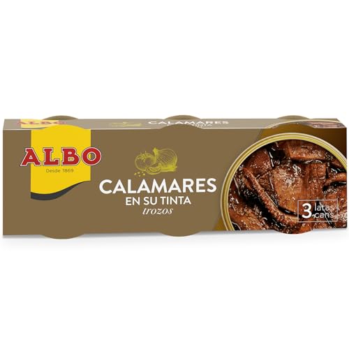 Albo - Calamares en su Tinta -Trozos- Perfecto para Tapas- 3 Latas de 65 Gramos - 195 Gramos von Albo