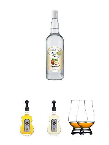 Alpenschnaps Steinbeisser Haselnuss 1,0 Liter + Nannerl Marillen Likör 20% in Geigenform 0,5 Liter + Nannerl Williamsbirnen - Likör 20% in Geigenform 0,5 Liter + The Glencairn Glas Stölzle 2 Stück von Unbekannt