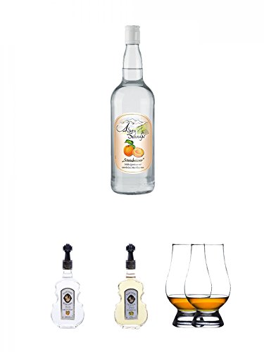 Alpenschnaps Steinbeisser Marille 1,0 Liter + Nannerl Marillenschnaps 38% in Geigenform 0,5 Liter + Nannerl Williamsbirnen - Likör 20% in Geigenform 0,5 Liter + The Glencairn Glas Stölzle 2 Stück von Unbekannt