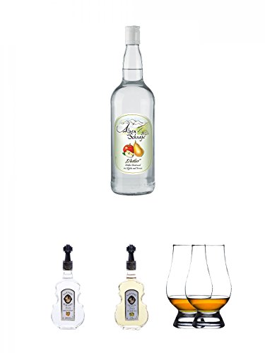 Alpenschnaps Steinbeisser Obstler 1,0 Liter + Nannerl Marillenschnaps 38% in Geigenform 0,5 Liter + Nannerl Williamsbirnen - Likör 20% in Geigenform 0,5 Liter + The Glencairn Glas Stölzle 2 Stück von Unbekannt