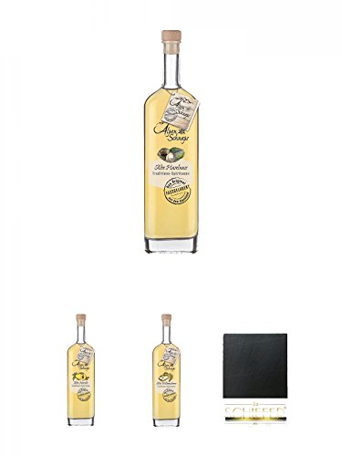 Alpenschnaps Steinbeisser alte Haselnuss 41,8 % 0,5 Liter + Alpenschnaps Steinbeisser alte Marille 41,8 % 0,5 Liter + Alpenschnaps Steinbeisser alte Williamsbirne 41,8 % 0,5 Liter + Schiefer Glasuntersetzer eckig ca. 9,5 cm Durchmesser Alpenschnaps Steinbeisser alte Haselnuss 41,8 % 0,5 Liter + Alpenschnaps Steinbeisser alte Marille 41,8 % 0,5 Liter + Alpenschnaps Steinbeisser alte Williamsbirne 41,8 % 0,5 Liter + Schiefer Glasuntersetzer eckig ca. 9,5 cm Durchmesser von Unbekannt