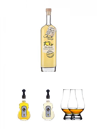 Alpenschnaps Steinbeisser alte Marille 41,8 % 0,5 Liter + Nannerl Marillen Likör 20 % in Geigenform 0,5 Liter + Nannerl Williamsbirnen - Likör 20 % in Geigenform 0,5 Liter + The Glencairn Glas Stölzle 2 Stück von Unbekannt