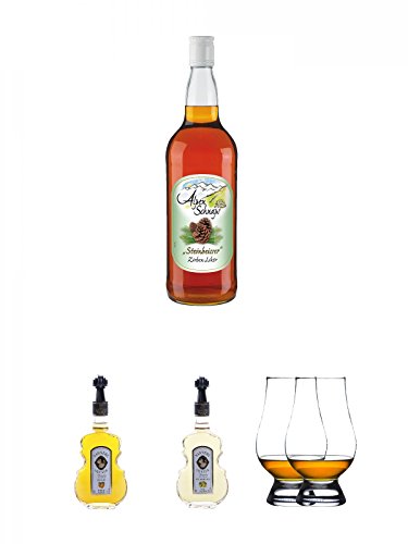 Alpenschnaps Zirbe Zirbenliqueur 1,0 Liter + Nannerl Marillen Likör 20% in Geigenform 0,5 Liter + Nannerl Williamsbirnen - Likör 20% in Geigenform 0,5 Liter + The Glencairn Glas Stölzle 2 Stück von Unbekannt