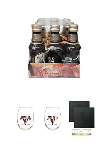 Amarula Südafrika Likör mit Sahne 12 x 0,05 Liter Miniaturen + Amarula Likör Tumbler eiförmig + Amarula Likör Tumbler eiförmig + Schiefer Glasuntersetzer eckig ca. 9,5 cm Ø 2 Stück von Unbekannt