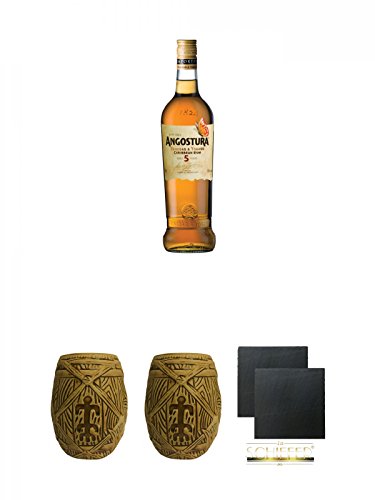 Angostura Gold 5 Jahre Trinidad & Tobago 0,7 Liter + Plantation MUG ohne Eichstrich 1 Stück + Plantation MUG ohne Eichstrich 1 Stück + Schiefer Glasuntersetzer eckig ca. 9,5 cm Ø 2 Stück von Unbekannt