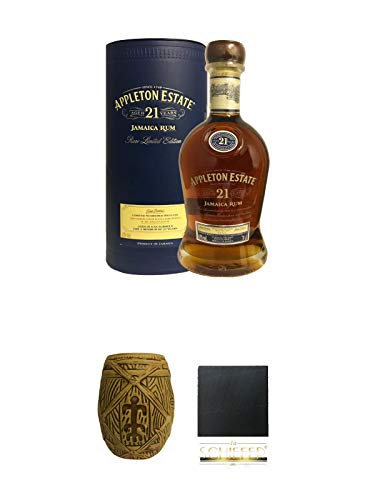 Appleton Estate Extra 21 Jahre Jamaika Rum 0,7 Liter + Plantation MUG ohne Eichstrich 1 Stück + Schiefer Glasuntersetzer eckig ca. 9,5 cm Durchmesser von Unbekannt