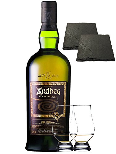 Ardbeg Corryvreckan Islay Single Malt Whisky 0,7 Liter + 2 Glencairn Gläser + 2 Schieferuntersetzer quadratisch 9,5 cm von Unbekannt