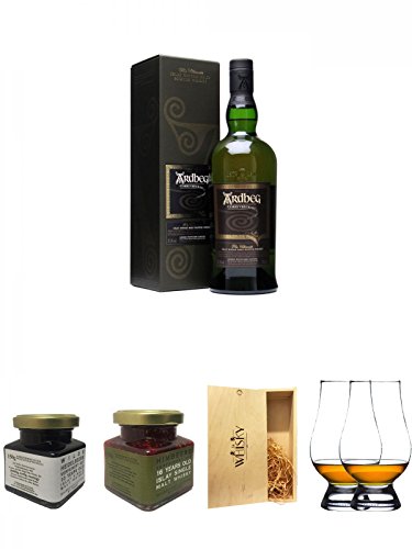 Ardbeg Corryvreckan Islay Single Malt Whisky 0,7 Liter + Islay 10 Jahre Single Malt Heidelbeer Marmelade 150g im Glas + Islay 16 Jahre Single Malt Himbeer Marmelade 150g im Glas + 1a Whisky Holzbox für 2 Flaschen mit Schiebedeckel + The Glencairn Glass Wh von Unbekannt