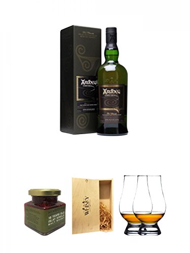 Ardbeg Corryvreckan Islay Single Malt Whisky 0,7 Liter + Islay 16 Jahre Single Malt Himbeer Marmelade 150g im Glas + 1a Whisky Holzbox für 2 Flaschen mit Schiebedeckel + The Glencairn Glass Whisky Glas Stölzle 2 Stück von Unbekannt