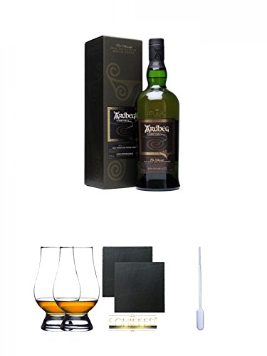 Ardbeg Corryvreckan Islay Single Malt Whisky 0,7 Liter + The Glencairn Glass Whisky Glas Stölzle 2 Stück + Schiefer Glasuntersetzer eckig ca. 9,5 cm Ø 2 Stück + Einweg-Pipette 1 Stück von Unbekannt