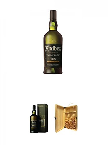 Ardbeg TEN 10 Jahre Islay Single Malt Whisky 0,7 Liter + Ardbeg Uigeadail Islay Single Malt Whisky 0,7 Liter + 1a Whisky Holzbox für 2 Flaschen mit Hakenverschluss von Unbekannt