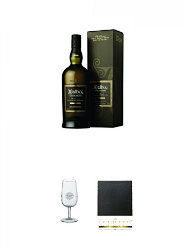Ardbeg Uigeadail Islay Single Malt Whisky 0,7 Liter + Classic Malt Nosing Glas mit Aufschrift 1 Glas + Schiefer Glasuntersetzer eckig ca. 9,5 cm Durchmesser von Unbekannt